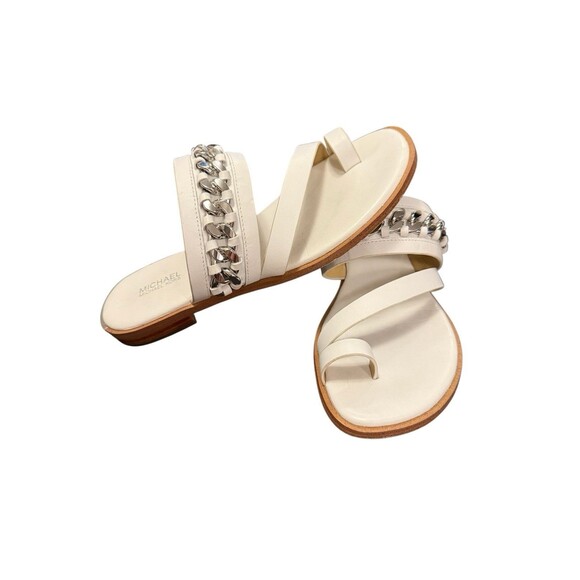 MICHAEL KORS Bergen Chain Accent Leather Flat Sandals Size 8M - Picture 1 of 5